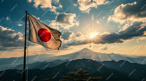 Flag of Japan Flag of the Land of the Rising Sun with mountains in the ...