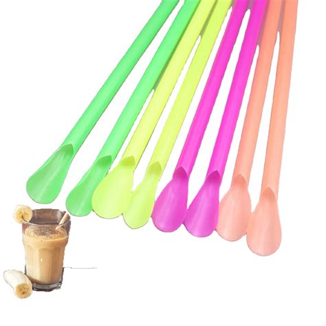 Eco Friendly Reusable Plastic Drinking Spoon Straw Custom Straw Ice ...