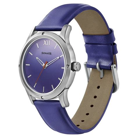 Buy Online Sonata Women of Steel Blue Dial Leather Strap Watch for ...