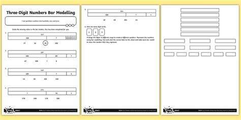 Three-Digit Numbers Bar Modelling Worksheet / Worksheet
