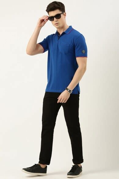 Buy Men Blue Solid Polo Neck Collar T-shirt Online - 887925 | Peter England