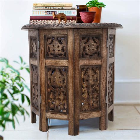 Antique Coffee Round Table Boho End Furniture Carved Room - Etsy