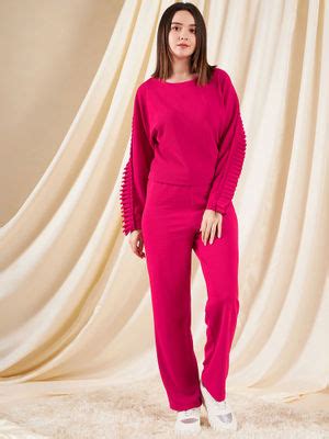 Buy Kibo Womens Fuchsia Pink Frill Detail Top and Pant Co-ord Set Online