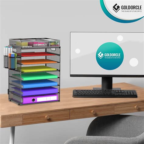 Buy GoldOrcle 8 Tier Paper Letter Tray Organizer with Drawer & 2 Pen ...