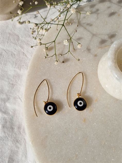 Black Onyx Howlite Evil Eye Earrings Silver chain Jewelry for women