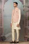 Buy Pink Linen Embroidery Resham Bundi Kurta Set For Men by Asuka ...