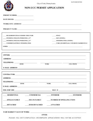 Fillable Online yorkcity NON-UCC PERMIT APPLICATION - York Pennsylvania ...