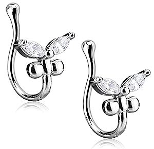 Via Mazzini Butterfly Clip-On No-Piercing Nose Pin/Ring Ear Clips For ...