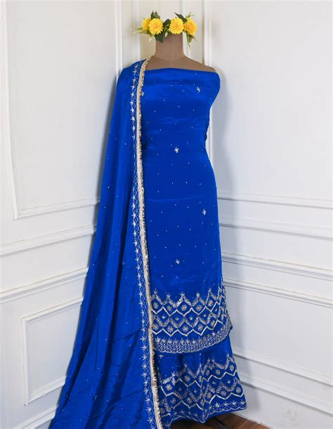 Crepe Blue Unstitched Lehenga Suit – CHAWLA SILK STORE