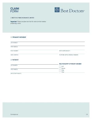 Best Doctors Insurance Claim Form - Blank Fillable Template | Fill Out ...