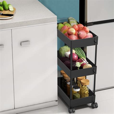 Storage Trolley,Bathroom Trolley 3-Tier Slide Out Storage Cart Rolling ...