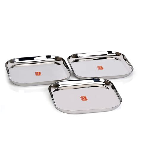 Buy Sumeet Stainless Steel Big Square Shape Plate/Dinner Plate/Lunch ...