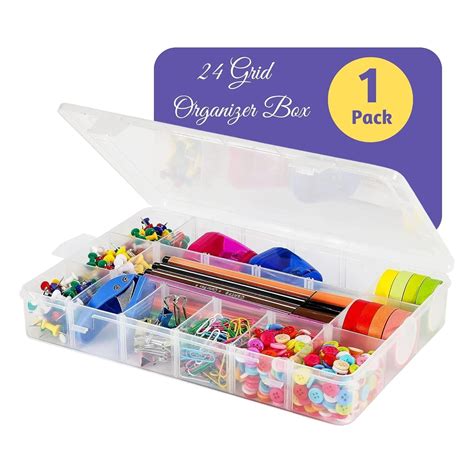SynSo Clear Plastic Earring Organizer 24 Grids Bead Box Cell with ...