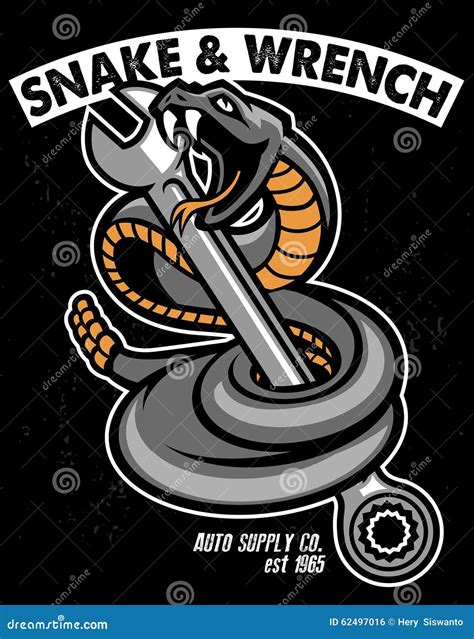 Snake with hold the wrench stock vector. Illustration of garage - 62497016