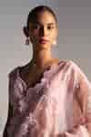 Buy Pink Organza Dori, Aari, French Knot, Zardozi And Embroidered Saree ...