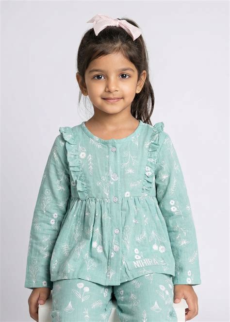 Green gauze girls pajamas – littlellama.in