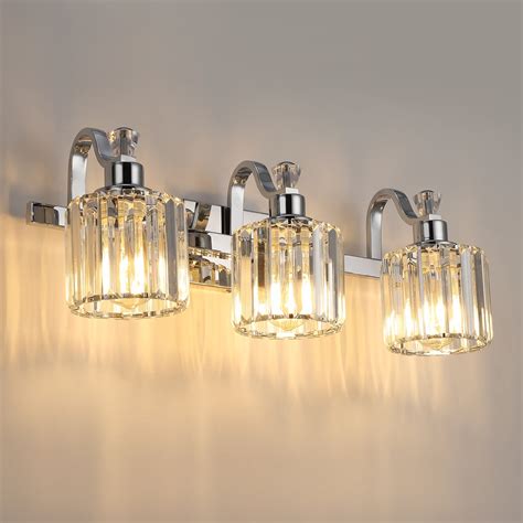 Modern Bathroom Vanity Light 3-Lights Stainless Steel Crystal Vanity ...