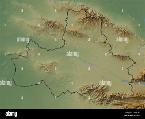 Samarkand, region of Uzbekistan. Colored elevation map with lakes and ...