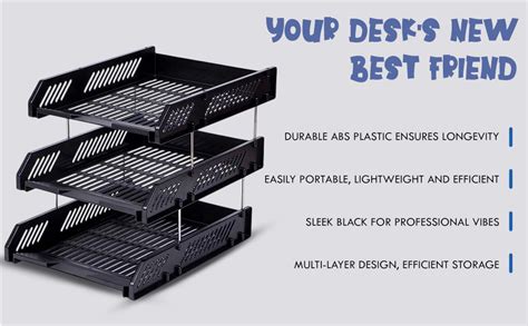 FRIONZZA 3 Tier Office Filing Trays Desk File A4 Document Letter Rack ...