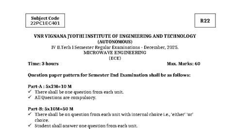 MWE Model Question Paper for R22 22PC1EC401 End Exam 2025-2026 - Studocu