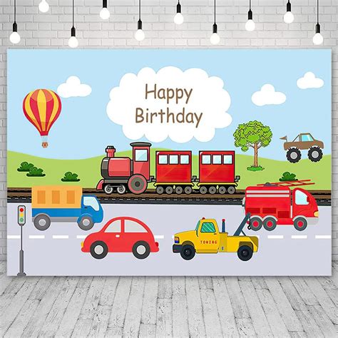 Buy ABLIN 7x5ft Boy Happy Birthday Backdrop Transportation Theme Red ...