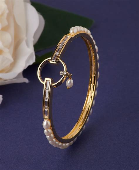 Stunning Stone Studded Pearl Bangle - Chandrani Pearls