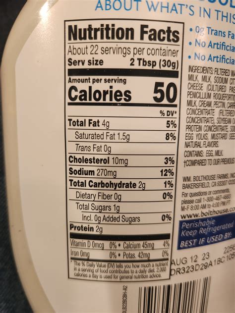 Bolthouse Blue Cheese Dressing Nutrition Facts at Taj Wheatley blog