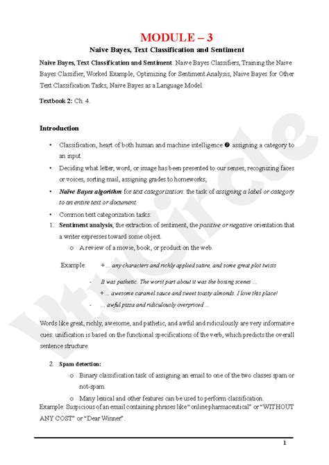 BAI601 Module 3: Naive Bayes Classifiers & Text Classification Notes ...