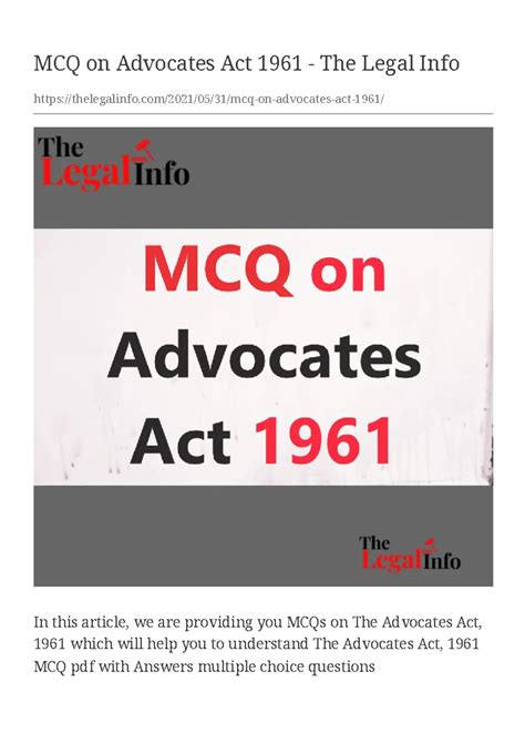 MCQs on Advocates Act 1961 - Quiz for Legal Studies (LA-101) - Studocu