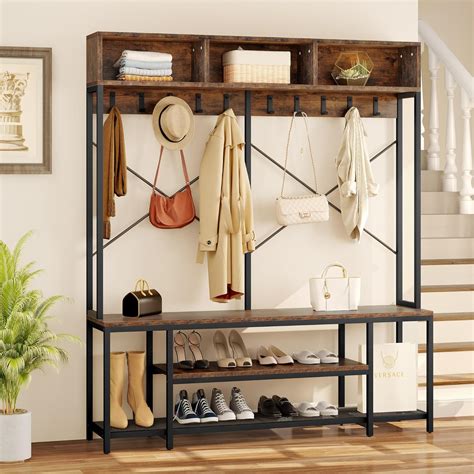 YITAHOME Entryway Bench with Coat Rack, 5-in-1 Hall Tree with Shoes ...