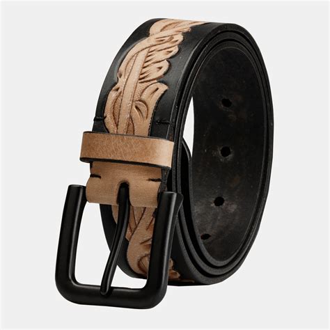 Mens Genuine Leather Western Embossed Belt With Buckle | Finelaer