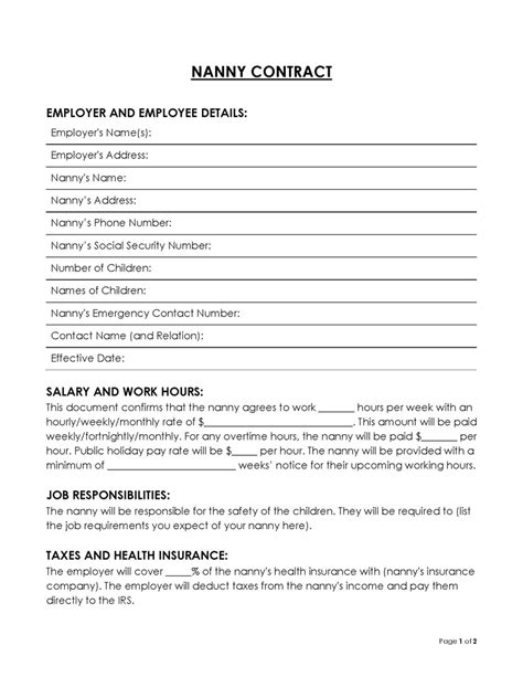 Free Nanny Contract Templates - Guide - PDF | Word