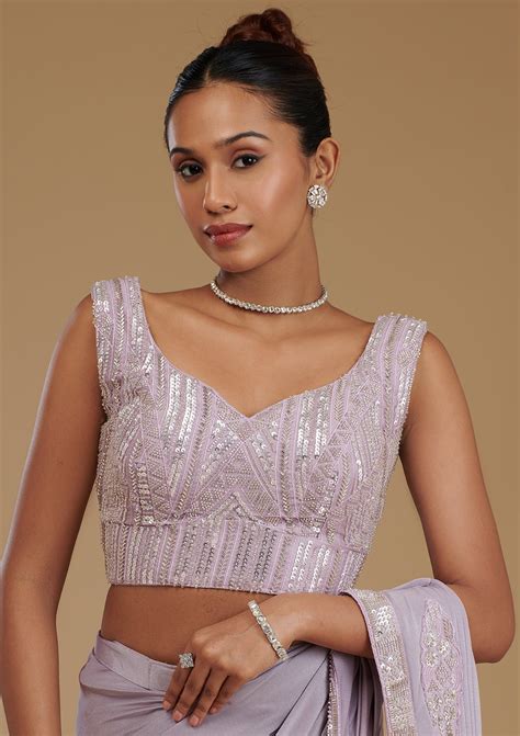 Buy Lavender Cutdana Satin Saree - Koskii