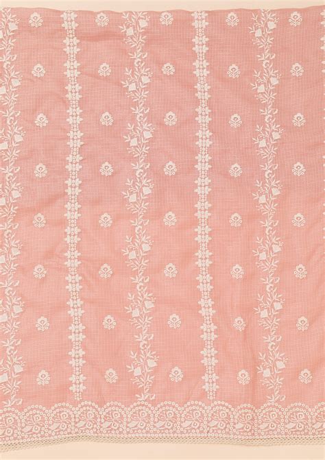 Buy Peach Threadwork Cotton Blend Unstitched Salwar Suit - Koskii