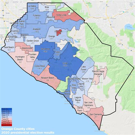 Map of Orange County cities showing 2020 presidential election Biden ...