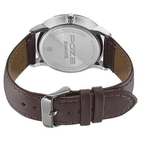 Buy Online Sonata Poze Quartz Analog Black Dial Leather Strap Watch for ...