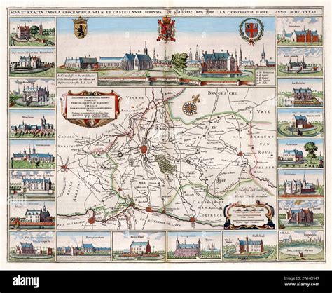 Map of the castles in the area of Ypres, Belgium Willem and Johannes Joan Blaeu, 1641 Stock ...