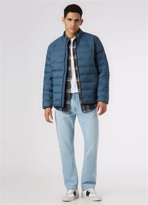 Men Teal Blue Quilted Puffer Jacket | Pepe Jeans India