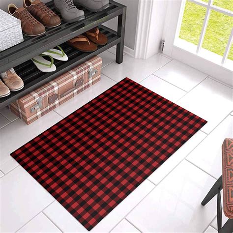 Buy Classic Black Red Buffalo Checker Welcome Indoor Door Mats, Non ...