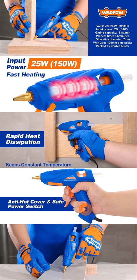 WADFOW Power Tools WADFOW Hot Melt Glue Gun, 25W (150W), Glue Stick ...