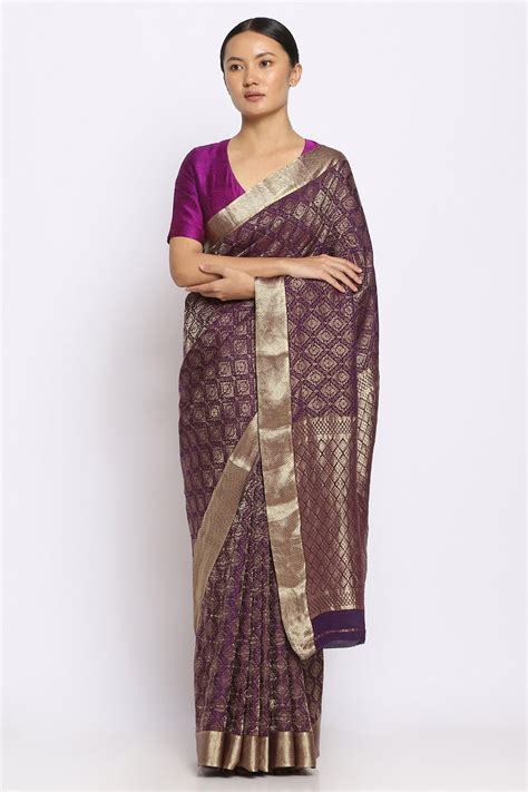Fulki Purple Crepe Brocade Banarasi Saree – Via East