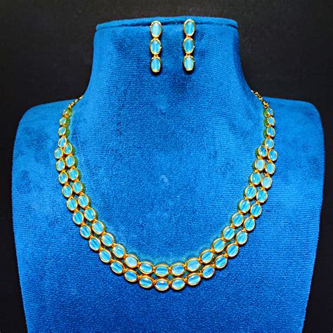 Gold Plated AD "The Empress Glow" Two Layer Aqua Necklace Set – Prince ...