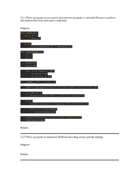 DAA Assignments: Fibonacci, Huffman Encoding, Knapsack, N-Queens - Studocu