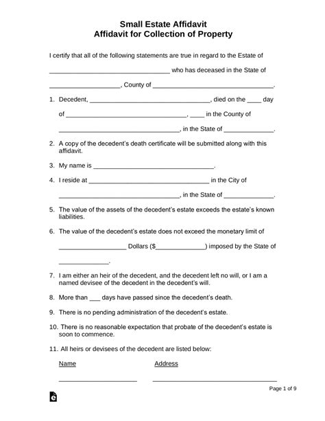 Free Small Estate Affidavit Form - PDF | Word – eForms