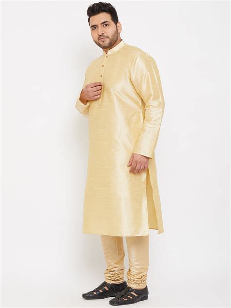 Plus Men's Kurta Pyjama Silk in Golden | VASTRAMAY – vastramay