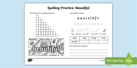 Beautiful Spelling Practice Worksheet