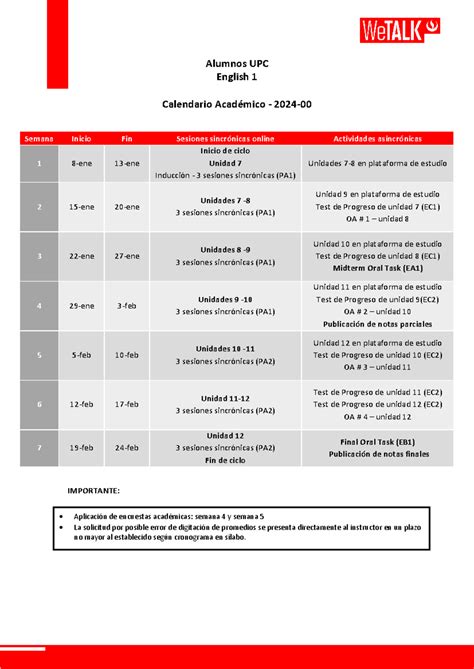 I1 Calendario Alumnos UPC 2024-00 - Alumnos UPC English 1 Calendario ...