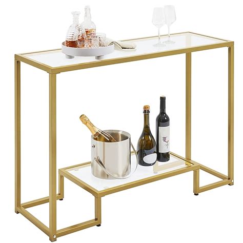 Yaheetech 42-in W Tempered-Glass Gold Two-Tier Hallway Table in the ...
