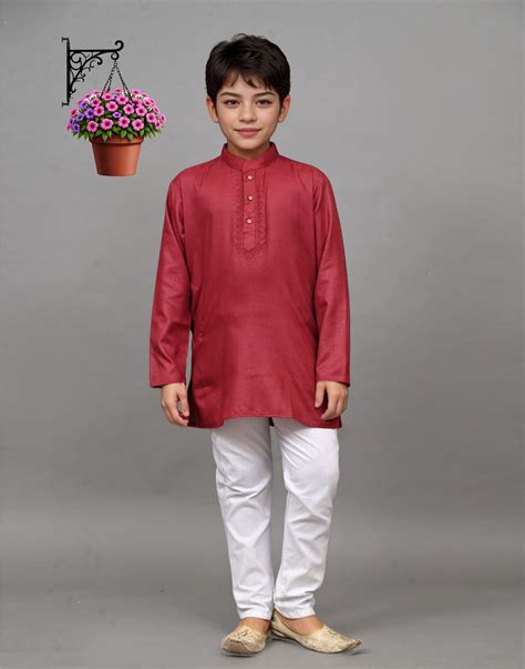 Boy's Maroon Embroidered Kurta Set – Regal & Stylish For Your Little O ...