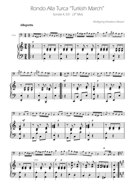 Turkish March - Cello Solo w/ Piano (arr. Ygor Nunes) by Wolfgang ...